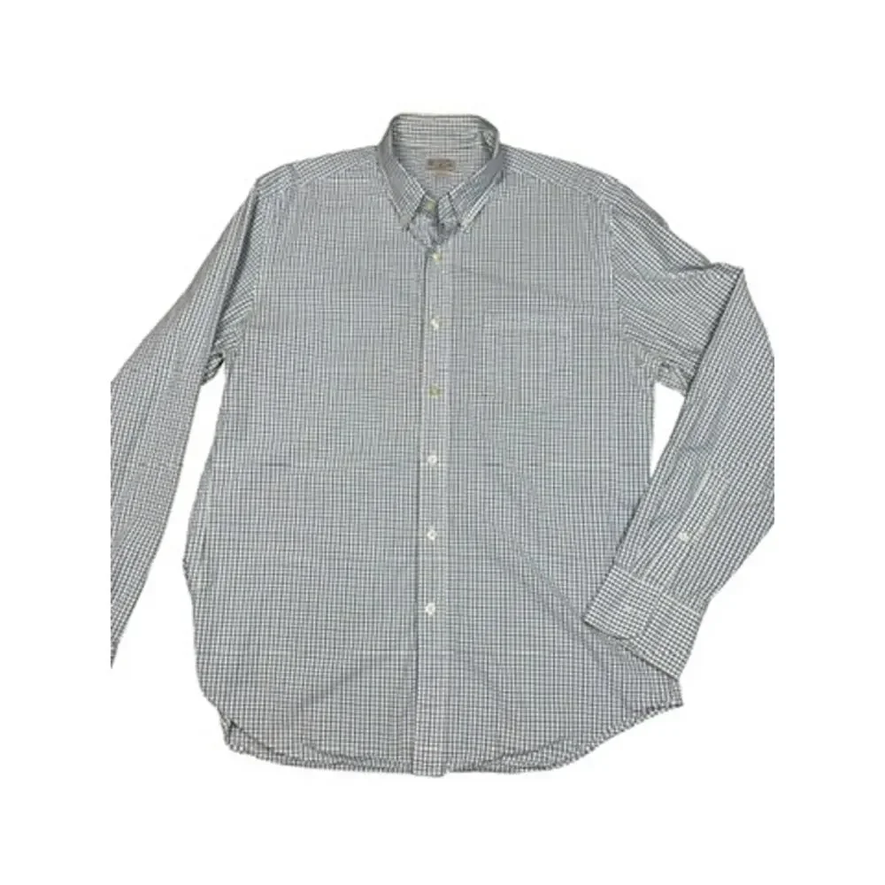 J.Crew Plaid Woven Cotton Button Up Shirt White Blue Green Size Large